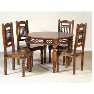 Wood Round Dining Table Complete Set With 4 Chairs Made Of Sheesham Wood High Quality Standard