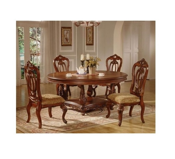 Wood Round Dining Table Complete Set With 4 Chairs Made Of Sheesham Wood High Quality Standard