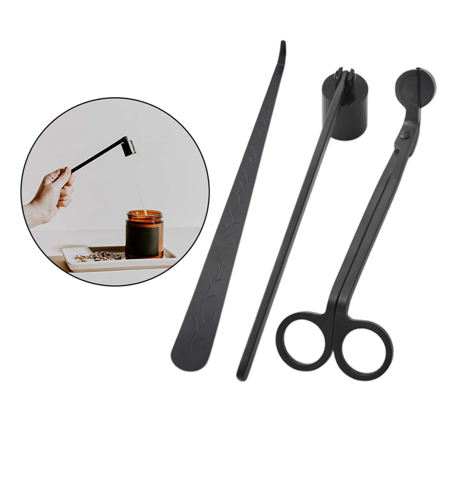 3 Pcs Black Coated Candle Care Kit Candle Snuffer Wick Trimmer With Wick Dipper Complete Kit