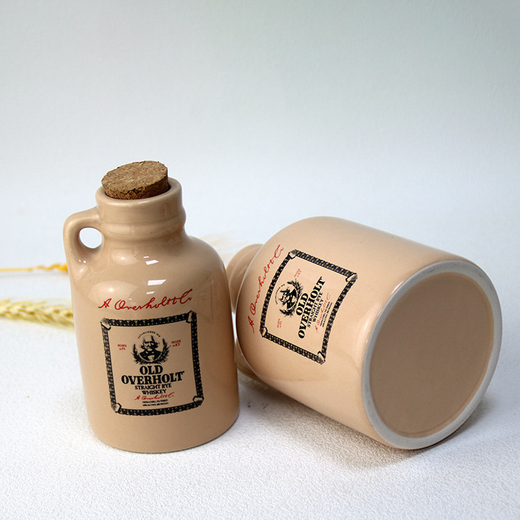 Ceramic Spirit Wine Flask Liquor Bottle Whisky Bottle 250ml Antique Ceramic Whisky Cider Jug with Cork Stopper