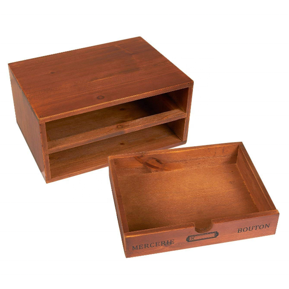 Wholesale custom Small Wood Desktop Organizer Storage Box with Drawers