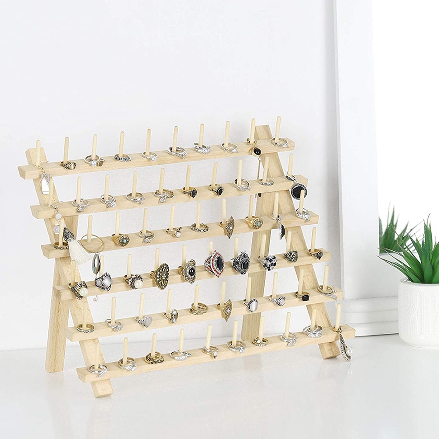 60-Spool Thread Rack, Wooden Thread Holder Sewing Organizer for Sewing, Quilting, Embroidery, Hair-braiding