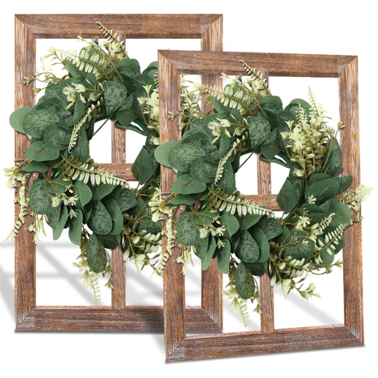 Rustic Window Pane with Green Leaves Wreaths Wood Farmhouse Wall Decor Window Frame with Wreath for Front Door Living Room