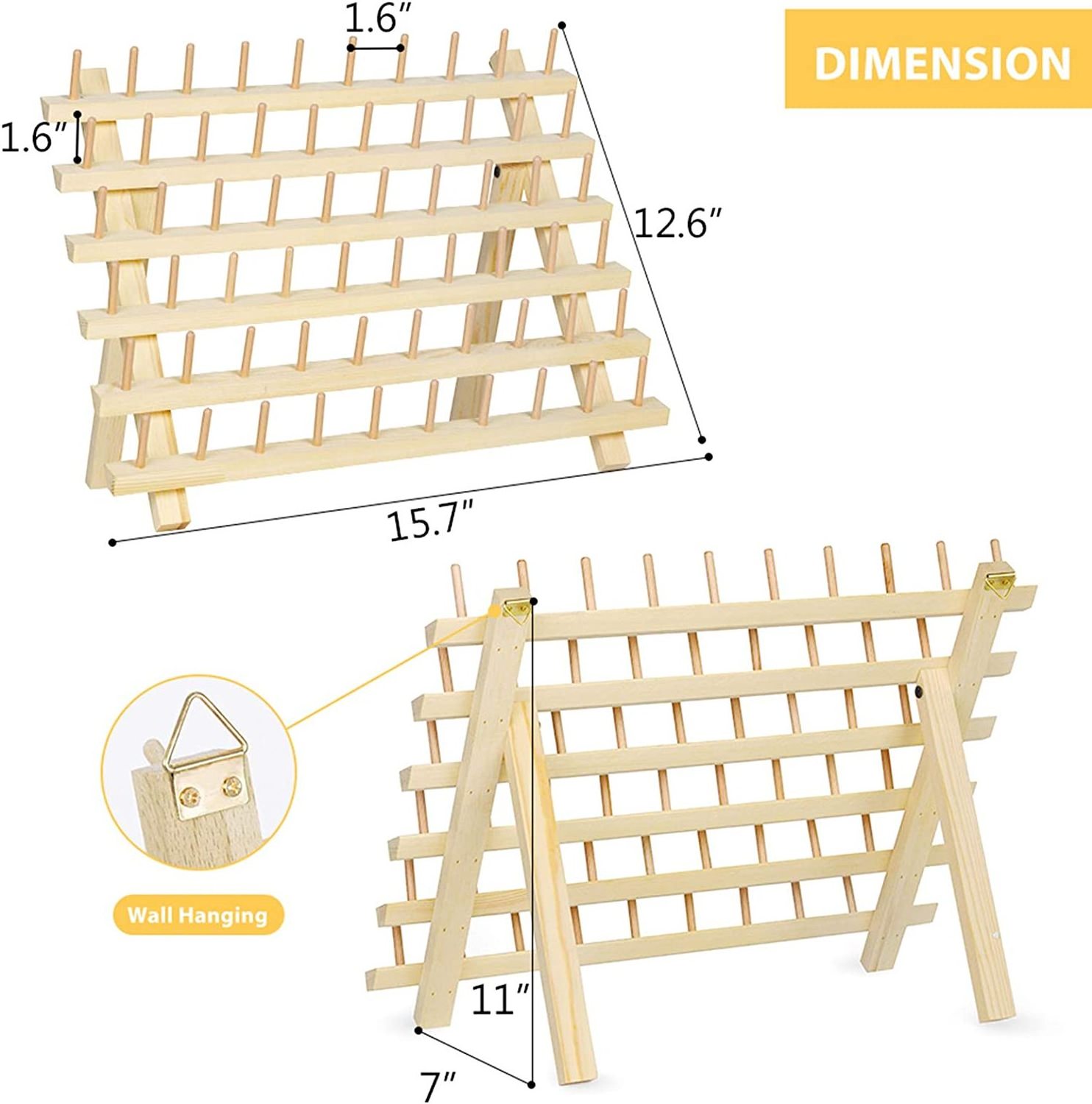 60-Spool Thread Rack, Wooden Thread Holder Sewing Organizer for Sewing, Quilting, Embroidery, Hair-braiding