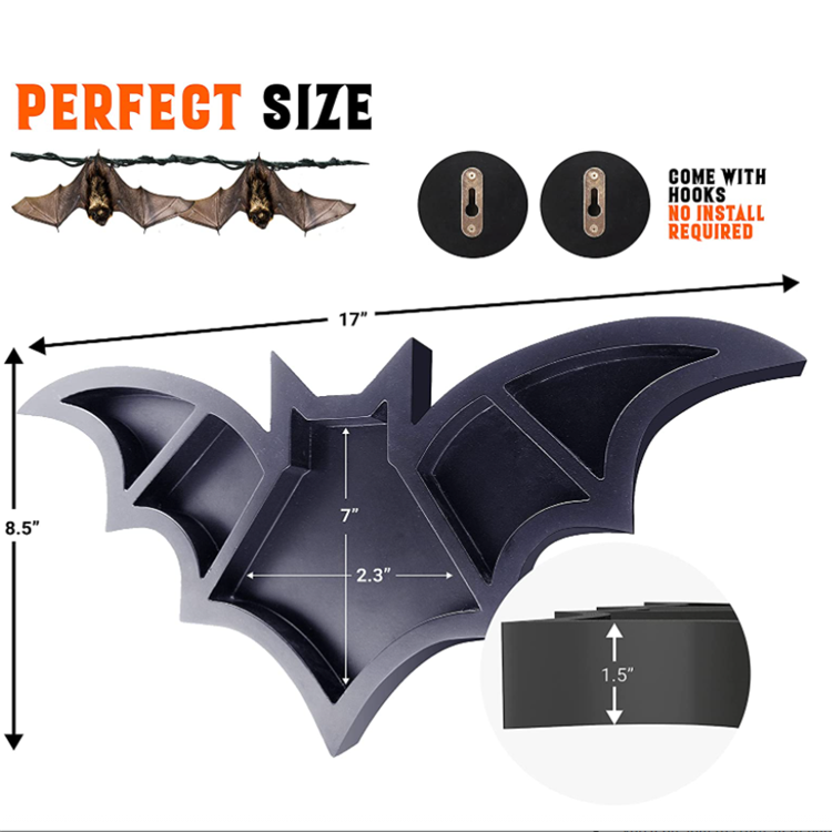 High quality gothic Spooky Goth Decor Bat Shelf  Wooden Gothic Decor for Home Black Hanging Wooden Shelf for Wall