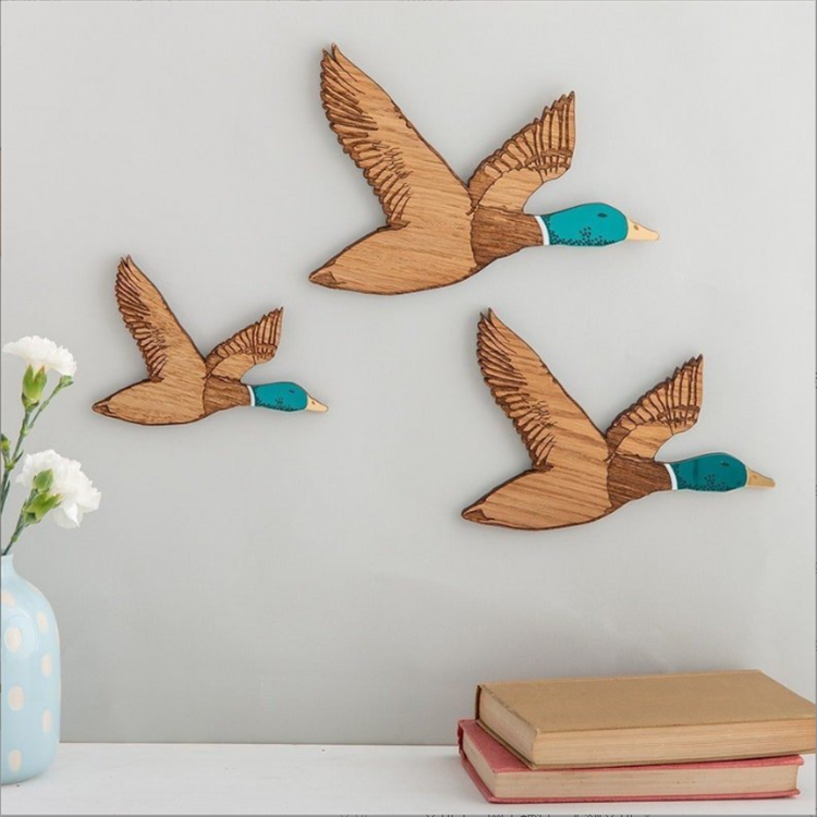 3 Pcs Wooden Ducks Wall Decor for Bedroom Rustic Farm Carved Wood Wall Art for Home Living Room Kitchen Office Decor