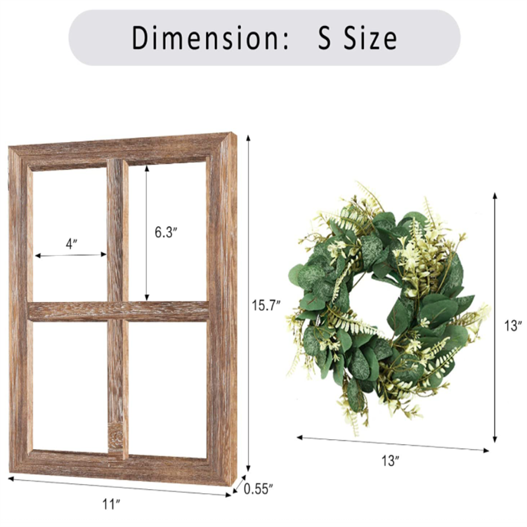 Rustic Window Pane with Green Leaves Wreaths Wood Farmhouse Wall Decor Window Frame with Wreath for Front Door Living Room