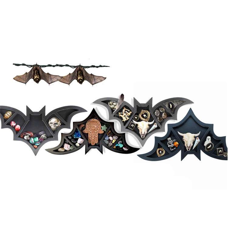 High quality gothic Spooky Goth Decor Bat Shelf  Wooden Gothic Decor for Home Black Hanging Wooden Shelf for Wall