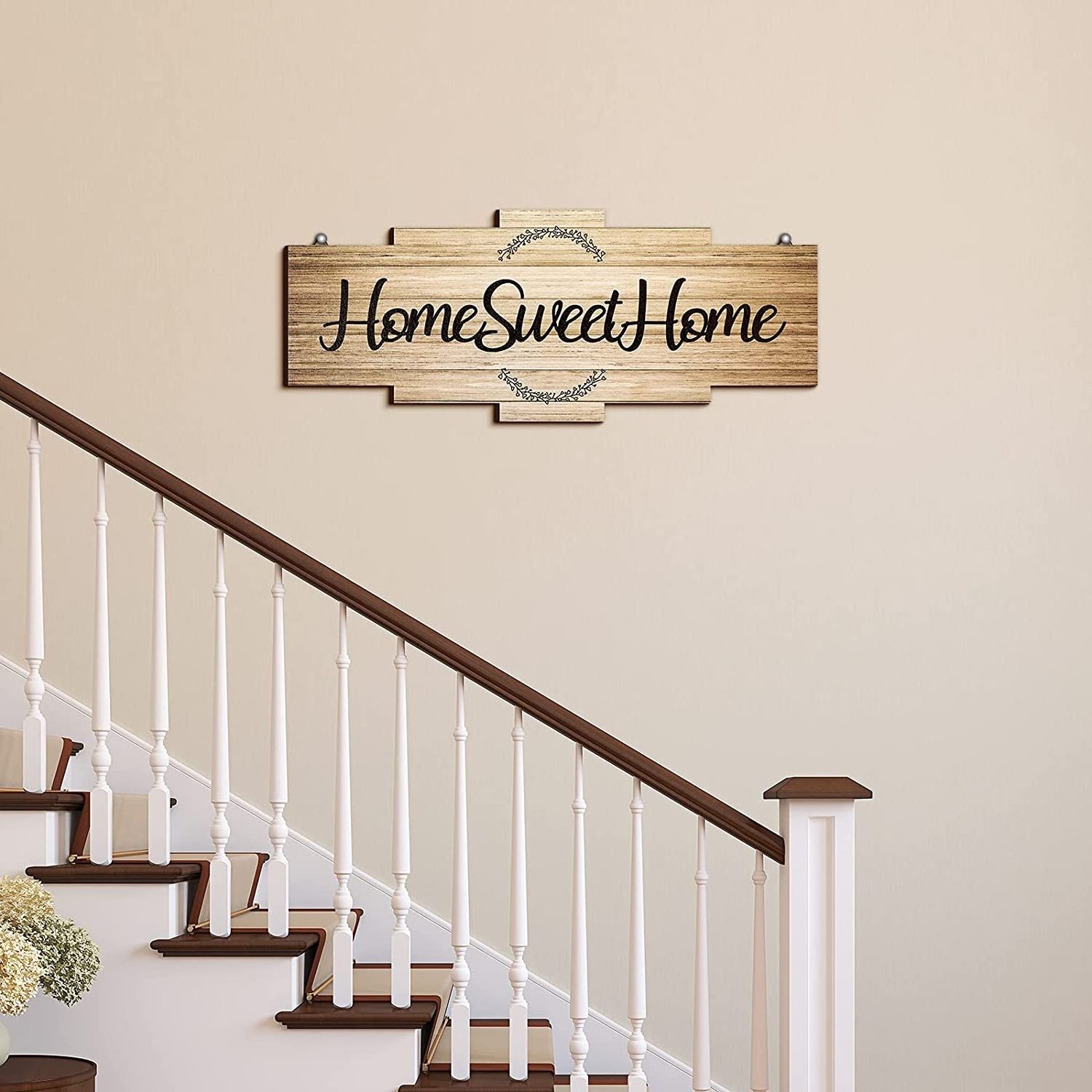 Home Sweet Home Sign, Rustic Wood Home Wall Decor, Large Farmhouse Home Sign Plaque Wall Hanging Wooden Sign for Bedroom