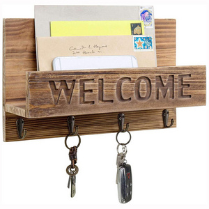 Entryway Door Wall Mount Hanging Wood Key Holder Hooks for Keys Bag Coat Leash Rack Mail Envelope