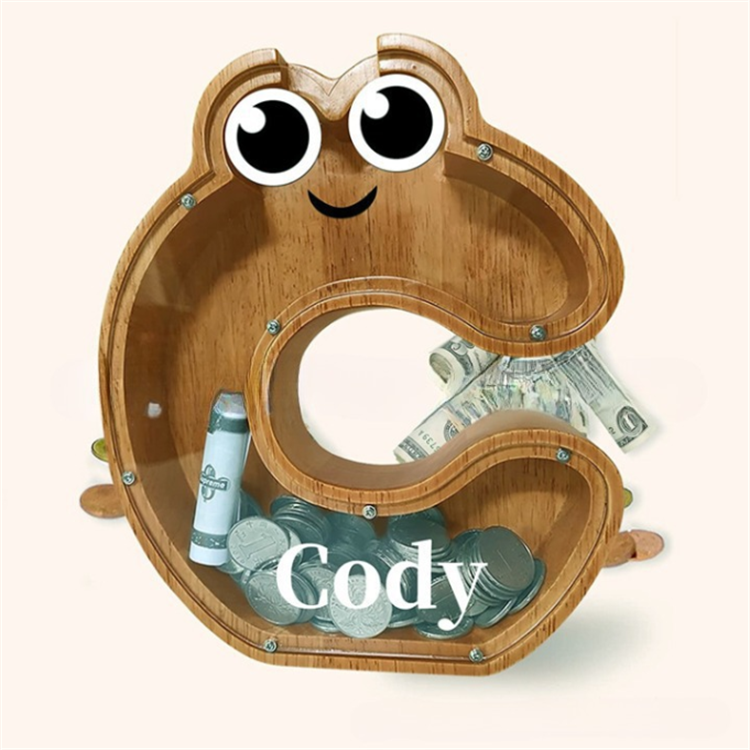 Large Wooden Piggy Bank for Kids  Alphabet Money Box with Personalized Alphabet Stickers