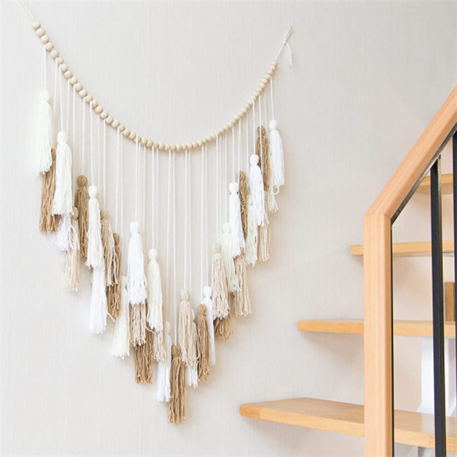 Decocove Macrame Wall Hanging Large Macrame Wall Hanging with Wood Beads Bohemian Wall Decor