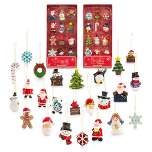 Set of 24 Rustic Christmas Decorations Small Miniature Christmas Tree Ornaments Santa Snowman Gingerbread Angel