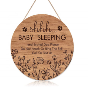 Funny Baby Sleeping Hanging Sign Plaque Round Wooden Door Hanger for Baby Room Nursery Kindergarten Bedroom Door Knob Decor