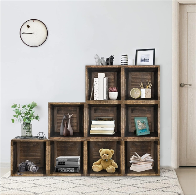 Wood Decorative Storage Cube Boxes with Handles Rustic Brown Large Storage Baskets For Shelves