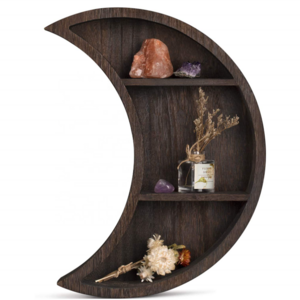 Novel design exquisite and elegant dark brown wooden moon shelf for living room bedroom bathroom