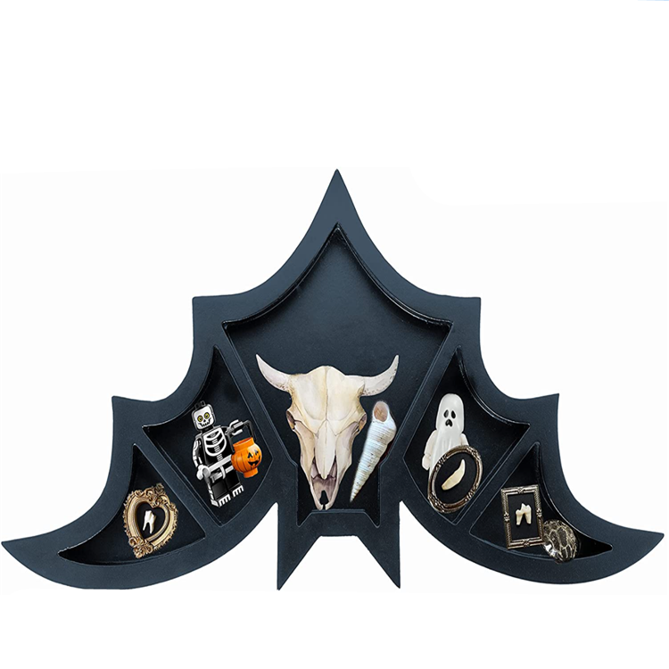 High quality gothic Spooky Goth Decor Bat Shelf  Wooden Gothic Decor for Home Black Hanging Wooden Shelf for Wall