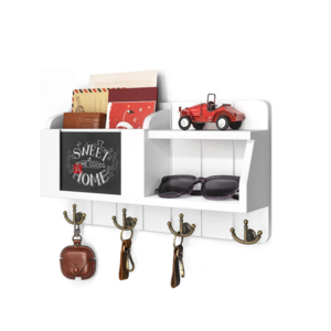 Farmhouse Mail Organizer and Key Racks with 4 Anchor Hooks and Removable Chalkboard