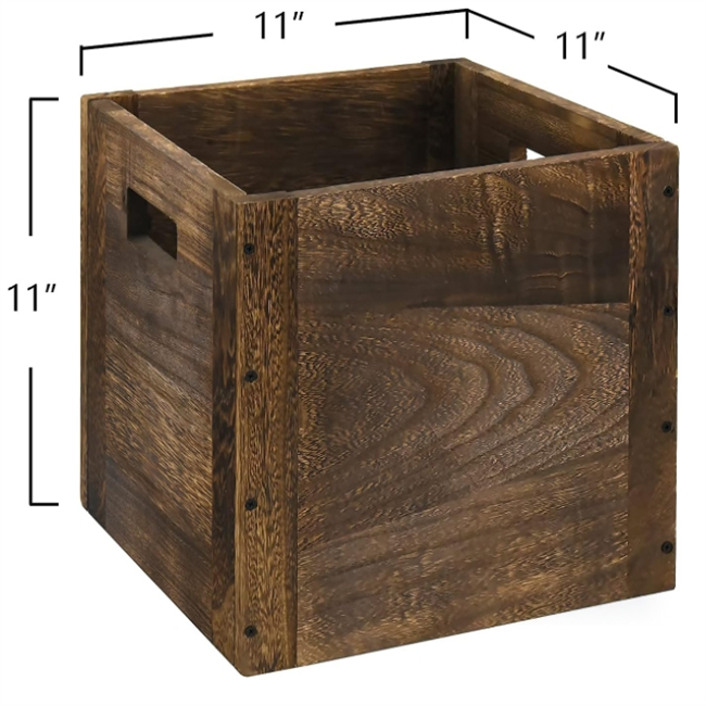 Wood Decorative Storage Cube Boxes with Handles Rustic Brown Large Storage Baskets For Shelves