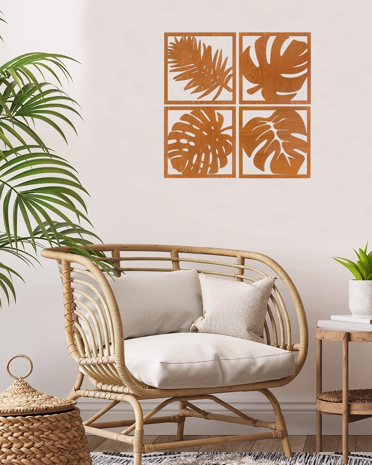 Wooden Palm Leaves Wall Decor, Wooden Leaves Plant Wall Decor, Hollow Tropical Leaves Pattern