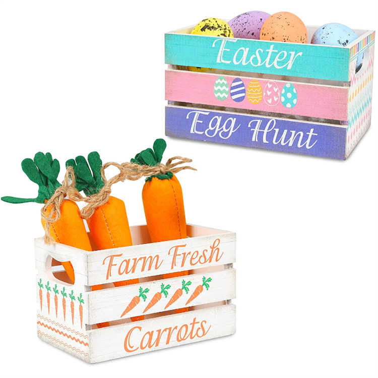 Factory wholesale Easter Wooden Storage Crates Wood Tiered Tray Decor for Spring Home Decor Mini Wood Crate Set