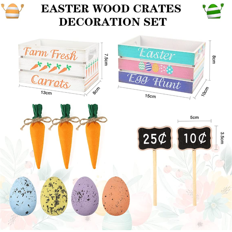 Factory wholesale Easter Wooden Storage Crates Wood Tiered Tray Decor for Spring Home Decor Mini Wood Crate Set