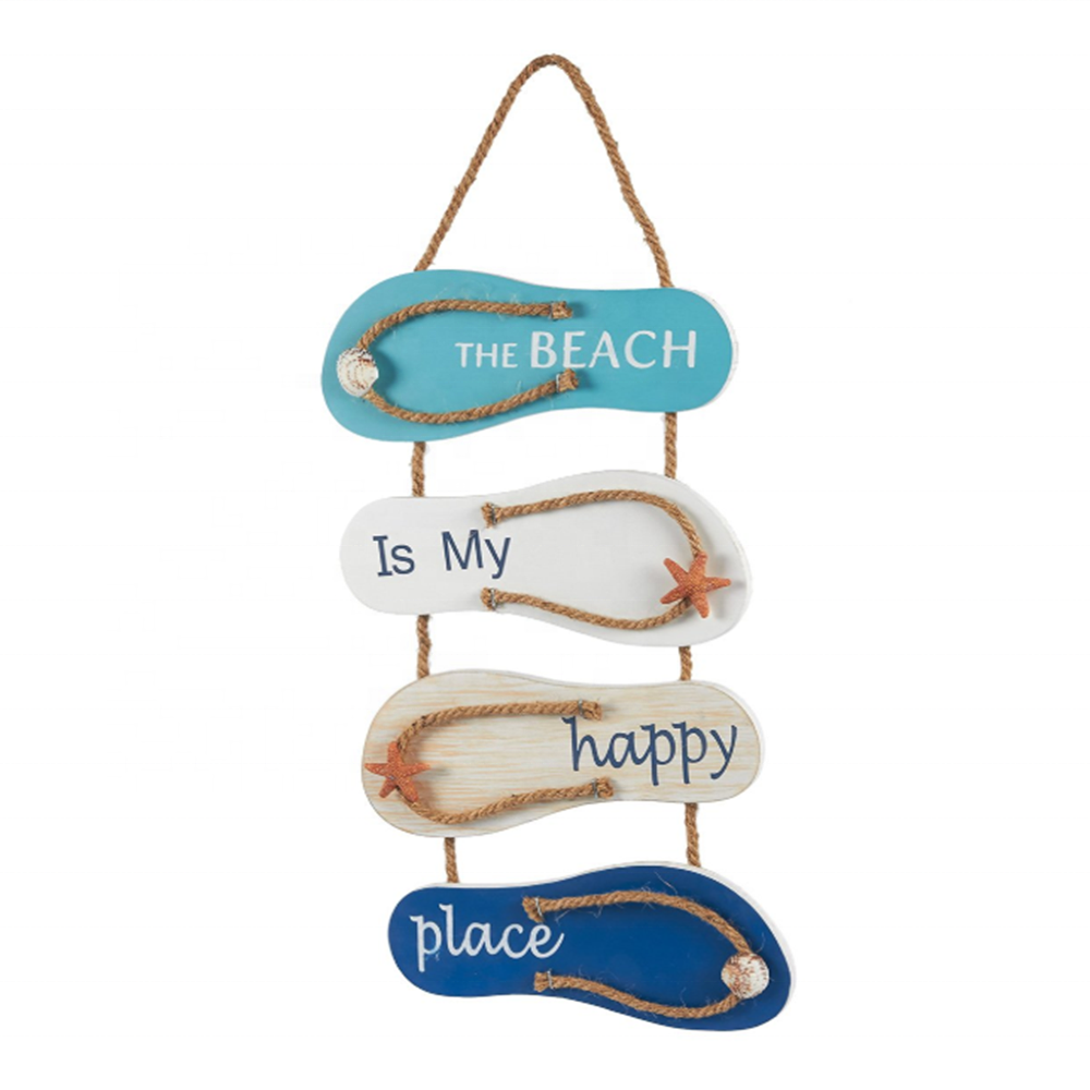 Decorative wooden wall panel Slippers Hanging Decoration with Beach Design for Ocean Decorfor Living Room