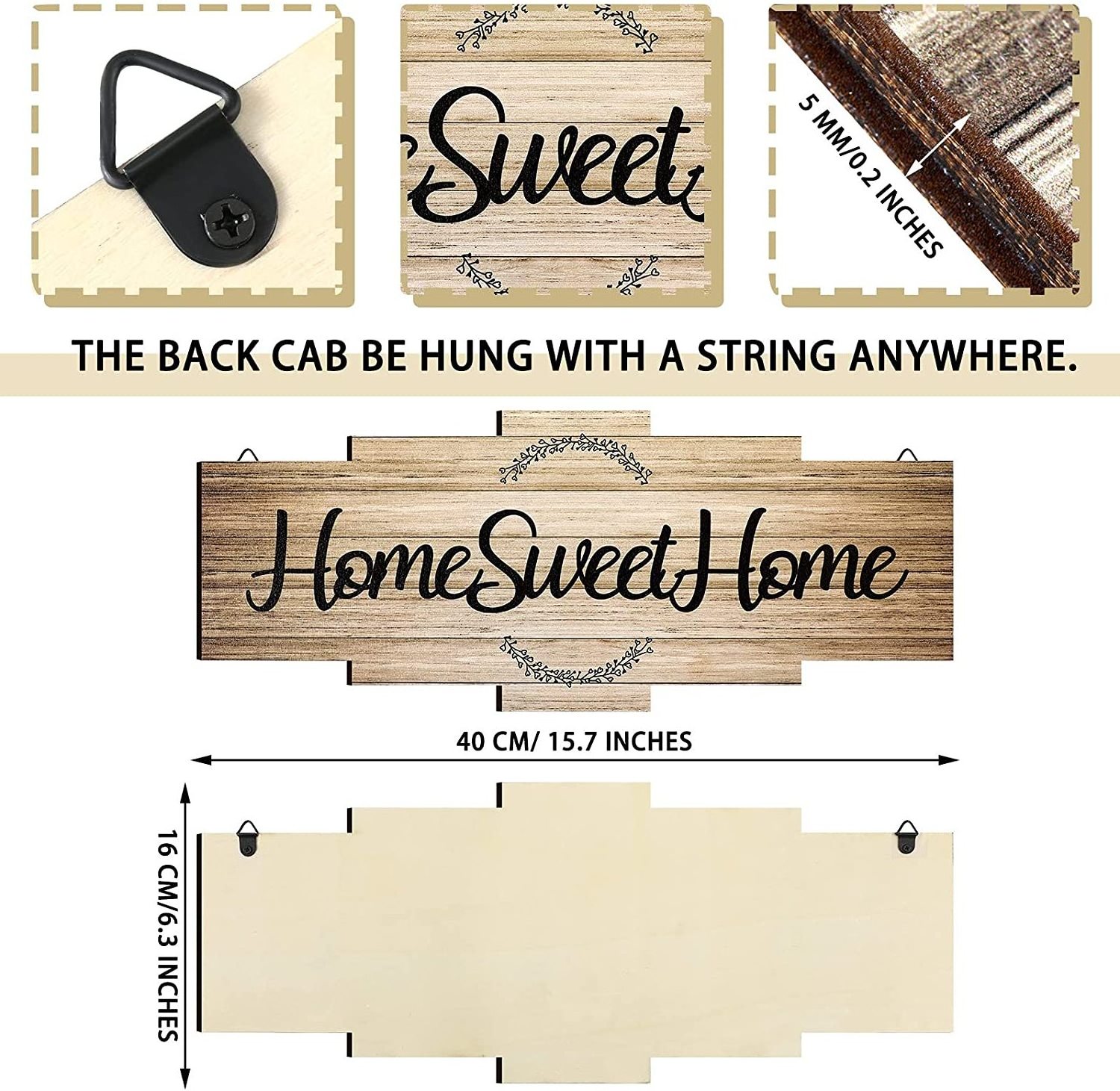 Home Sweet Home Sign, Rustic Wood Home Wall Decor, Large Farmhouse Home Sign Plaque Wall Hanging Wooden Sign for Bedroom