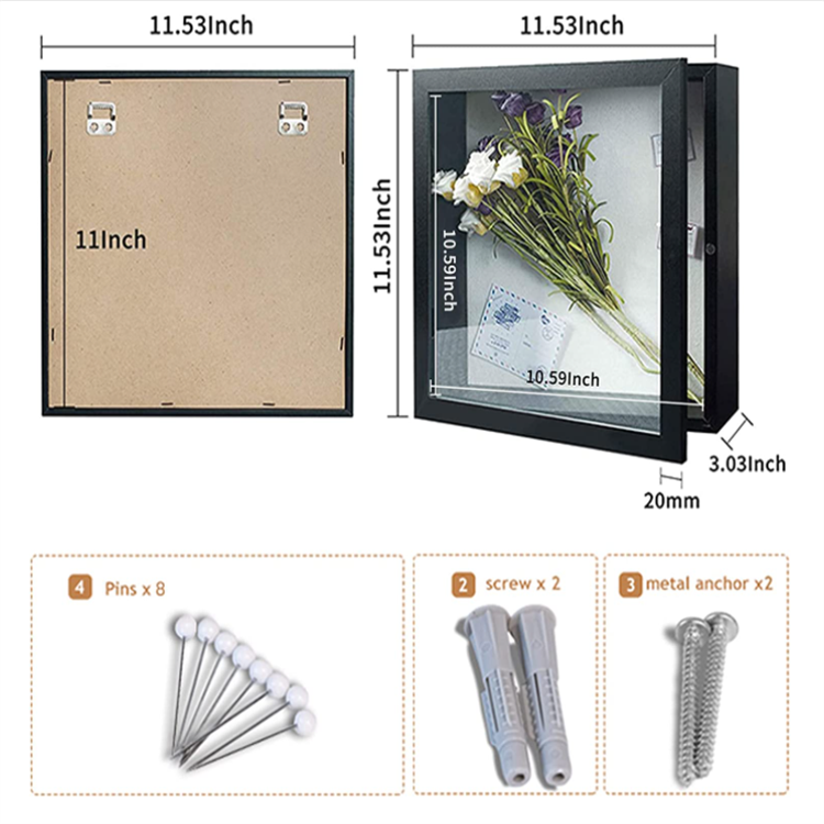 High quality 11x11 Shadow Box Picture Frame Front Opening Black Shadow Box Shadowbox Picture Frame