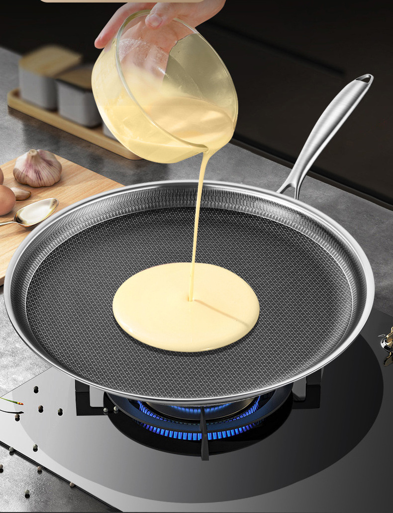 316 Stainless Steel Thousand Layer Leather Special Pot Flat Bottom Non Stick Pot Frying Pan Honey Comb Cooking Pizza Pans