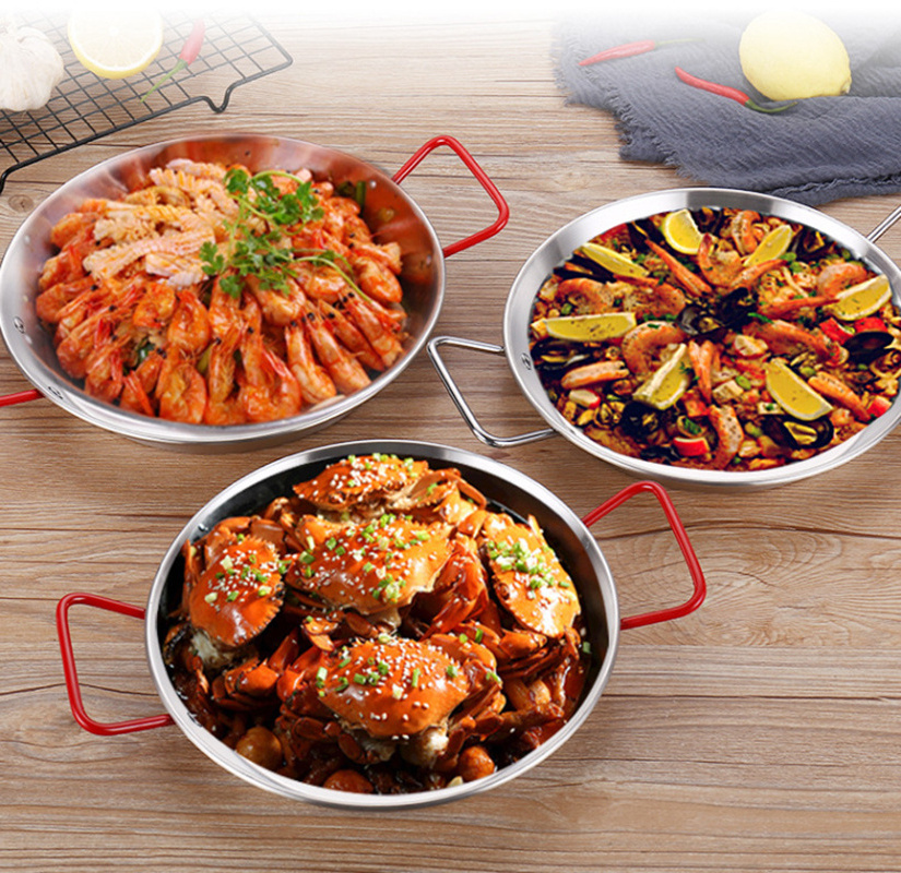 Customized Round Kitchen Restaurant Catering Kitchen Frying Pan Stainless Steel Paella Pan Frying Pan