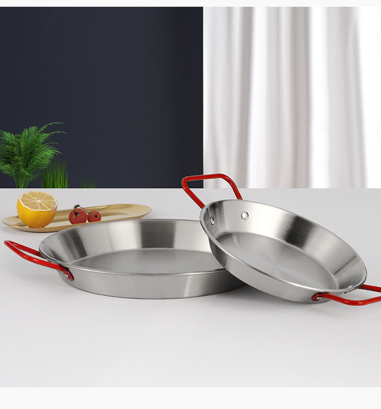 Customized Round Kitchen Restaurant Catering Kitchen Frying Pan Stainless Steel Paella Pan Frying Pan