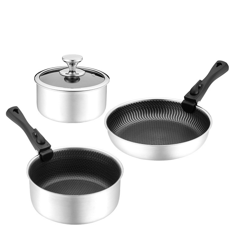 HexClad Hybrid Cookware Set w/ Lids 5 pcs Stainless Steel Cookware Sets Kitchenware 3-ply Stainless Steel Honeycomb