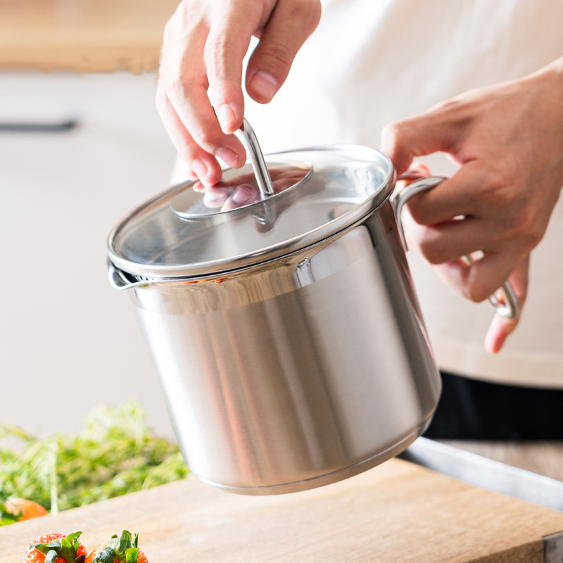 304 stainless steel cooking stock pot with durable bottom glass lid