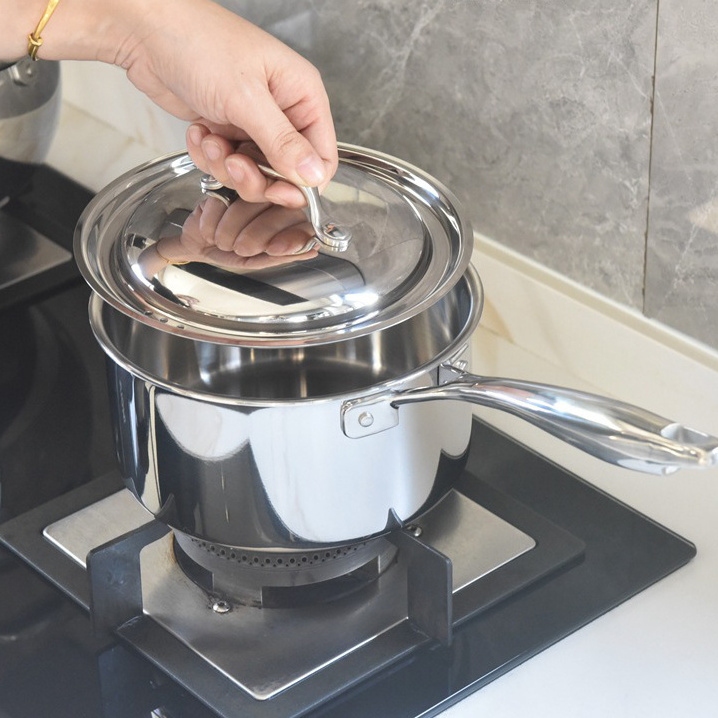 Stainless Steel Pot with Lid Cool Handle Non-Stick Dishwasher Ceramic and Gas Cooktops Milk Mini Pot