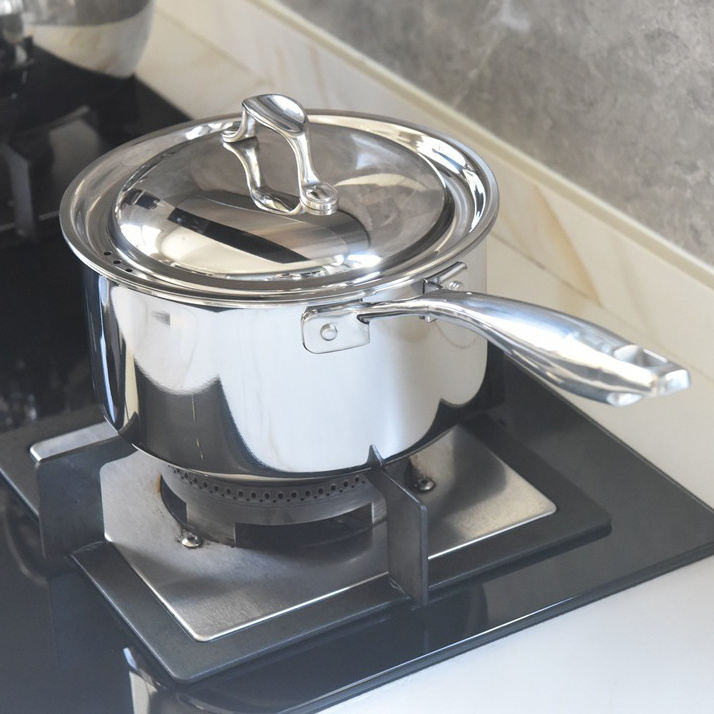 Stainless Steel Pot with Lid Cool Handle Non-Stick Dishwasher Ceramic and Gas Cooktops Milk Mini Pot