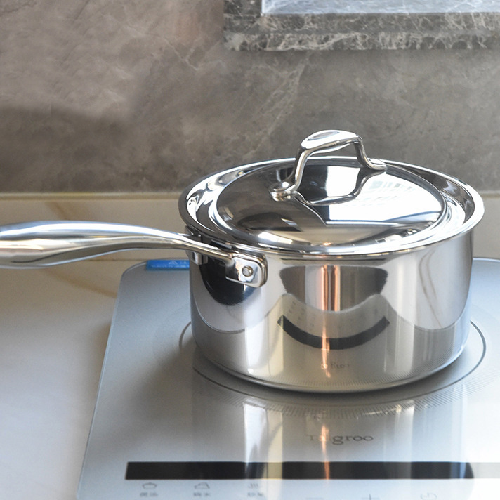 Stainless Steel Pot with Lid Cool Handle Non-Stick Dishwasher Ceramic and Gas Cooktops Milk Mini Pot