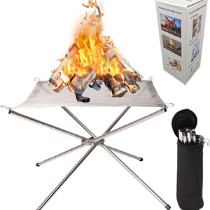 Outdoor Stainless Steel Metal Mesh Fire Wood Holder Burning Stand Portable Fire Pit for Backyard Camping