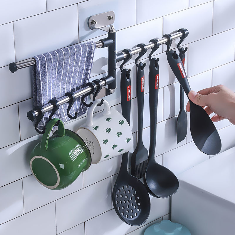 Punch-Free Kitchen Hook Rack Wall Towel Shelf Mounted Tool Holder Adjustable Hanging For Kitchenware Utensil Storage Rack