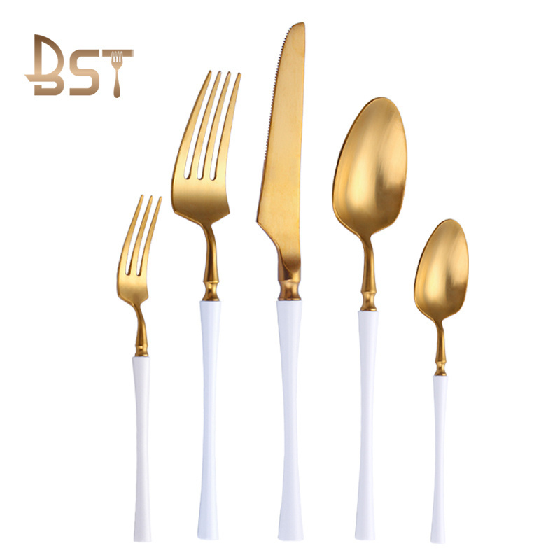 High Quality Luxury Gold Cutlery Set 18 /10 Stainless Steel Custom Logo Knife Fork and Spoon Flatware Set