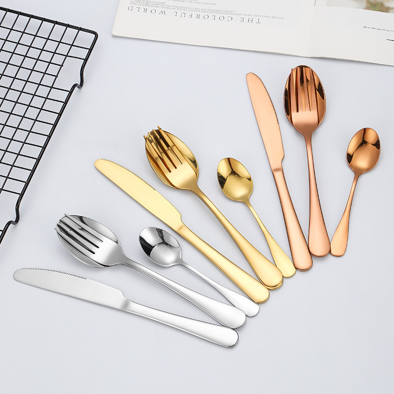 Wholesale Restaurant Flatware 4pcs Silver Gold Black Dinner Spoons Forks And knife Stainless Steel Cutlery