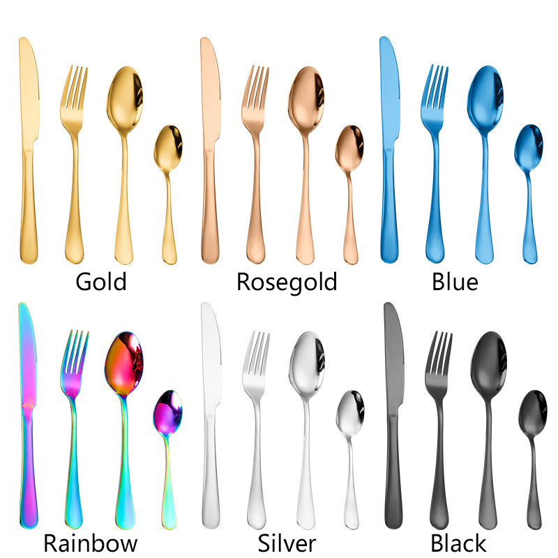 Wholesale Restaurant Flatware 4pcs Silver Gold Black Dinner Spoons Forks And knife Stainless Steel Cutlery