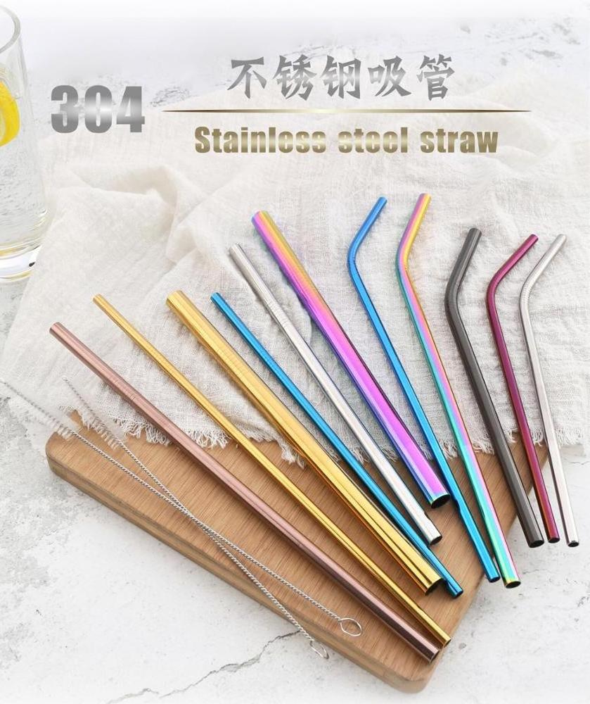 Wholesale Water Bottle 18/8 Reusable Metal Drinking Straws Stainless Steel Straw 8mm