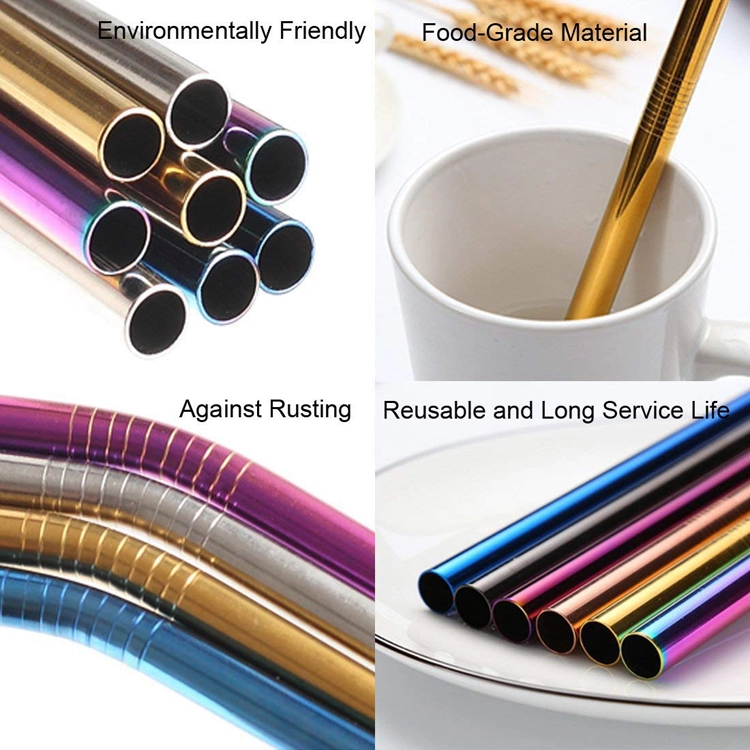 Wholesale Water Bottle 18/8 Reusable Metal Drinking Straws Stainless Steel Straw 8mm