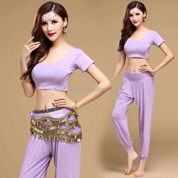 BestDance Indian Belly Dance Costumes Short Top and Pant Set Hot Sexy Bollywood Yoga Costume Wear