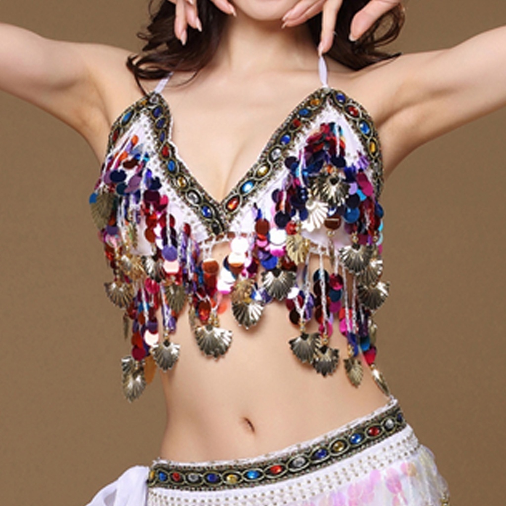 Bestdance Belly Dance Bra Top Colorful Sequins Gold Coins Top Tribal Dance Fancy Costume