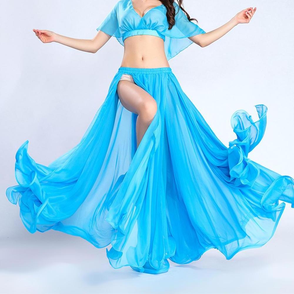 BestDance Belly Dance Swing Fringe Side Slit Skirt Costumes Full Circle Long Skirt Dress