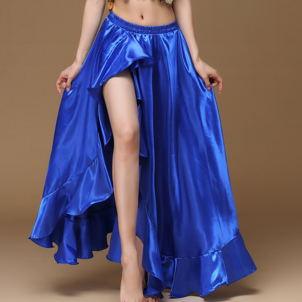 BestDance Satin Skirt Belly Dancer Dancing Costume Side Slit Satin Long Swing Skirt Festival Fancy Skirt