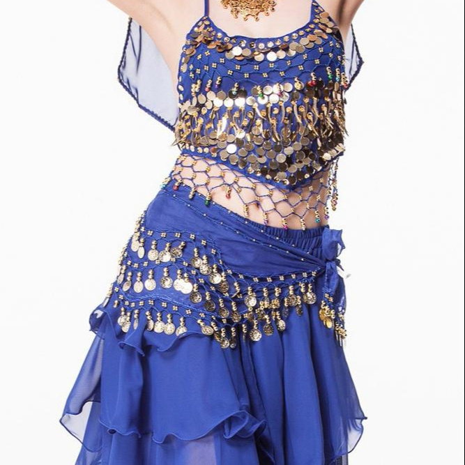 New Oriental Bollywood Indian 4PCS 3Layers Falda Flamenco Skirt +Top+Belt+Headwear Belly Dance Costumes Vestidos For Women