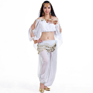 BestDance Chiffon Long Sleeve Top Arabian Gypsy Indian Belly Dance Dress Halloween Carnival Costume Set